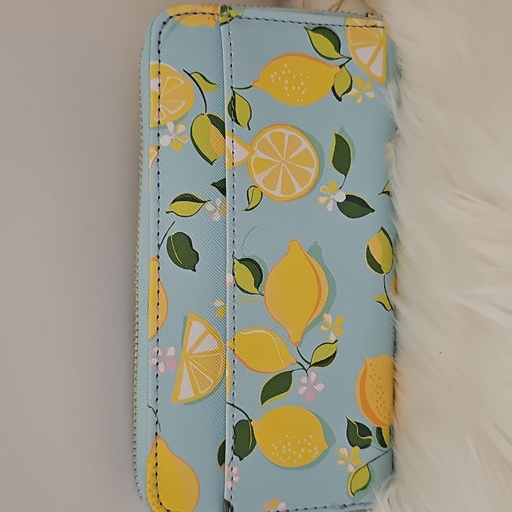 Trina Turk Lemon Print Blue and Yellow Zip Around Wallet 🍋 - Picture 2 of 11